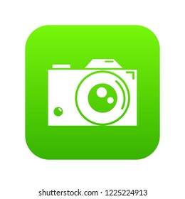Retro camera icon green vector isolated on white background