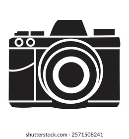 Retro Camera Icon Illustration, Vintage Design with Bold Black and Gray Tones, Perfect for Digital Art, Photography Apps, and Graphic Projects

