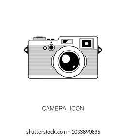 Retro Camera Icon isolated on White Background. Vector Illustration. Line Style.