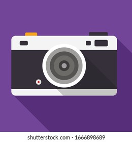 Retro camera icon isolated on background with long shadow, Vector illustration