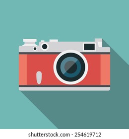Icono de cámara retro con sombra larga. Ilustración vectorial de estilo plano