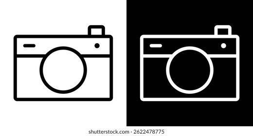 Retro camera icon shape graphic simple plain clipart symbol. thin line outline art
