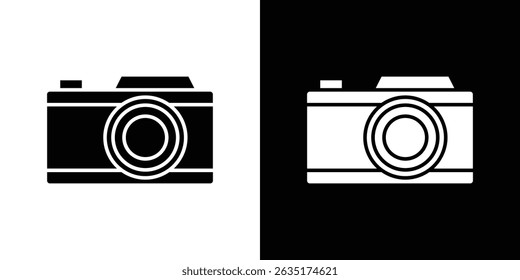 Retro camera icon in solid flat trendy design style.