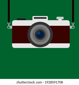 Retro camera icon in style flat on green fon 