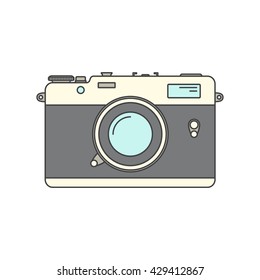 Retro camera Icon. Vintage camera in line art style.  Antique Camera Illustration. Isolated on white background.