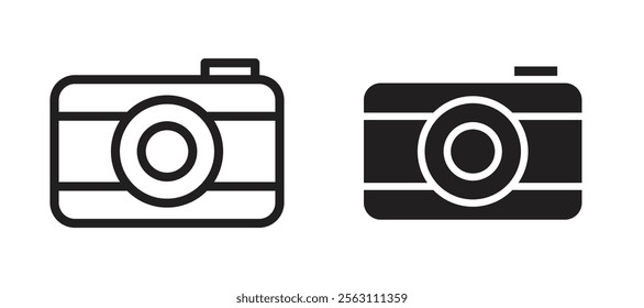Retro camera icons in black line and filled versions