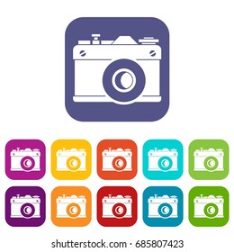 Retro camera icons set vector illustration in flat style in colors red, blue, green, and other