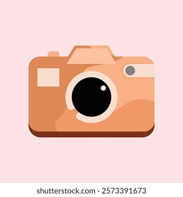 Retro camera illustration in flat design style. Camera icon isolated on pink background for your web and mobile app design, Design element illustration of digital camera