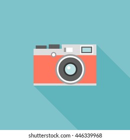 retro camera illustration icon vector, flat design with long shadow