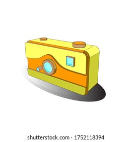 Retro camera. Isometry. Old camera in a 3D style on a colored background. Vector illustration.