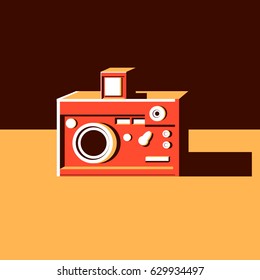 Retro camera lens vector illustration. Old fashioned vintage minimalistic photography equipment concept image