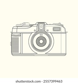 Retro Camera Line Art Illustration - Minimalist Vector Design