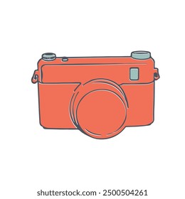 Ilustración vectorial de arte de línea de cámara retro. Diseño de concepto de contorno de foto. Dibujo de arte de Fotografía estilo minimalista. 