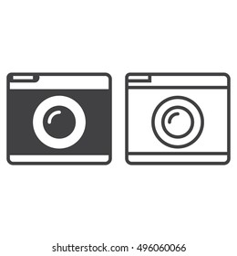 Retro camera line icon, outline and filled vector sign, linear and full pictogram isolated on white, logo illustration