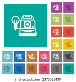 Retro camera multi colored flat icons on plain square backgrounds. Included white and darker icon variations for hover or active effects.