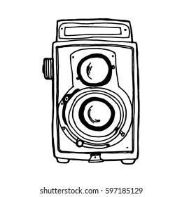 Retro camera painted black handle front view