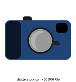 Retro camera prototype. Vintage childish style. Isolated vector illustration. Blue color.