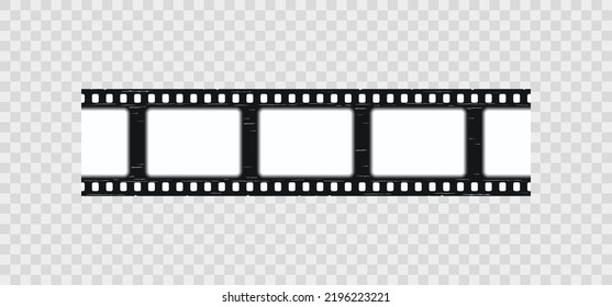 Retro camera reel. Seamless photo roll on transparent background. with slide. Old cinematic frame. Vintage video border. Close-up cinema seamless strip. Vector illustration.