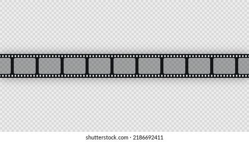 Retro camera reel with slide. Seamless cinematic frame. Vintage video border. Old photo roll on transparent background. Close-up cinema seamless strip. Vector illustration.