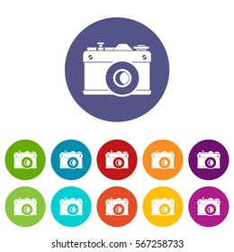 Retro camera set icons in different colors isolated on white background