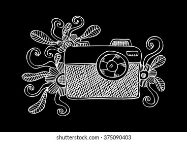  Retro camera. Sketchy style.