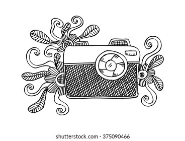  Retro camera. Sketchy style.