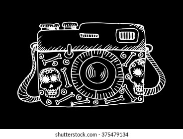 Retro Camera with Skull and bone ornament.