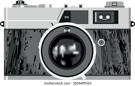 Retro Camera Vector 3D Illustration Grayscale