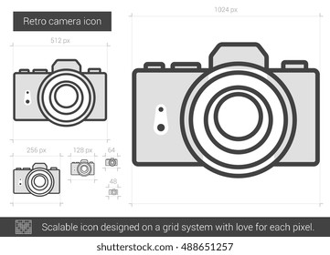 Icono de línea vectorial de cámara retro aislado en fondo blanco. Icono de la línea de cámara retro para infografía, sitio web o aplicación. Icono escalable diseñado en un sistema de cuadrícula.