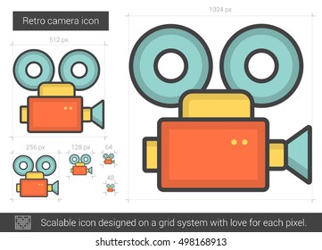 Retro camera vector line icon isolated on white background. Retro camera line icon for infographic, website or app. Scalable icon designed on a grid system.