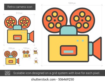 Retro camera vector line icon isolated on white background. Retro camera line icon for infographic, website or app. Scalable icon designed on a grid system.
