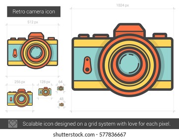 Retro camera vector line icon isolated on white background. Retro camera line icon for infographic, website or app. Scalable icon designed on a grid system.