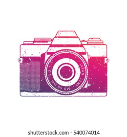 Retro camera vector, old analog slr over white