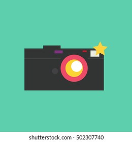 Retro camera or vintage camera concept. Flat minimal bright camera. vector illustration. modern pop art.