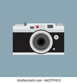 Retro camera or vintage camera in a flat style. Isolated antique camera.