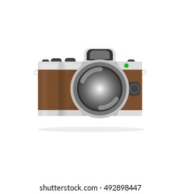 Retro camera or vintage camera in a flat style on a white background. 
