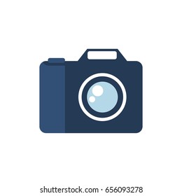 Retro camera or vintage camera in a flat style on a colored background.
