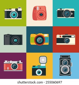 conjunto de iconos de cámaras retro. ilustración vectorial de estilo plano