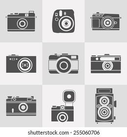 retro cameras silhouettes icon set. flat style vector illustration