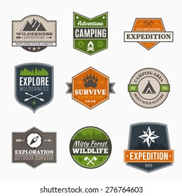 Retro Camp badges, exploration, expedition design template