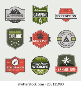 Retro Camp badges, exploration, expedition design template
