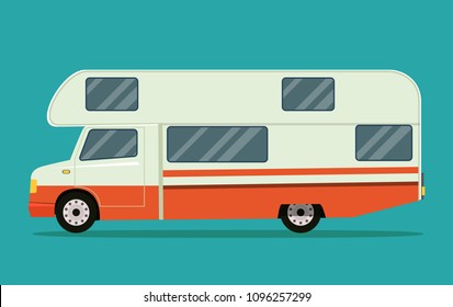 Retro camper car trailers caravan isolated. Vector flat style illustration