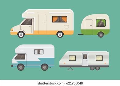 Retro camper trailer collection. car trailers caravan. tourism.