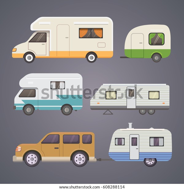 Retro camper trailer collection. car trailers\
caravan. tourism.