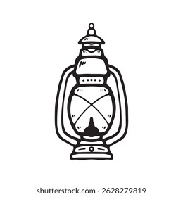 Retro camping lantern flat, lamp symbol, vector silhouette