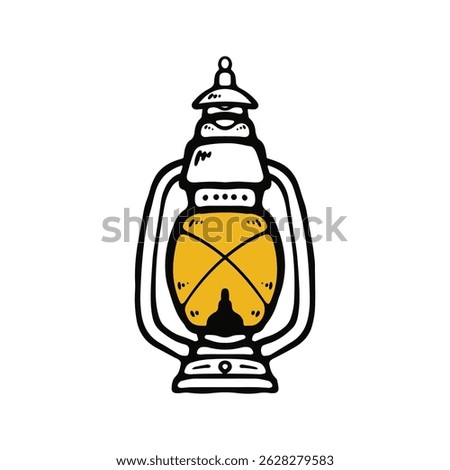 Retro camping lantern flat, lamp symbol, vector silhouette