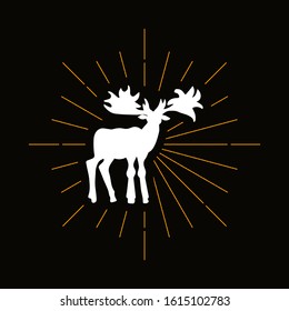 Retro canadian moose silhouette. Elk, animal with big horns icon. Hunting season vector symbol