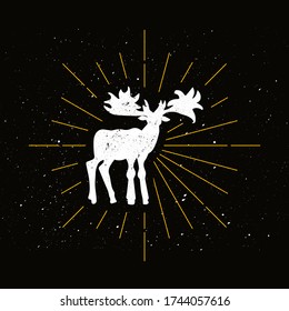 Retro canadian moose silhouette. Elk, animal with big horns icon. Hunting season vector symbol