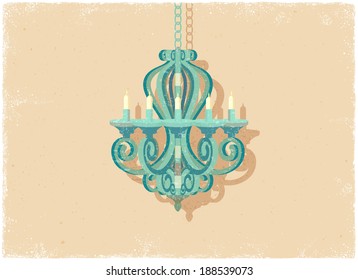 Retro candle chandelier in vintage vector style