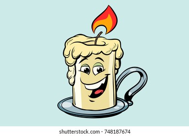retro candle cute smiley face character. Comic book cartoon pop art illustration vector